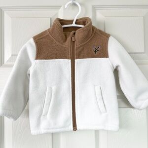 Miles the Label Kids Brown and White Fleece Flower Embroidered Jacket